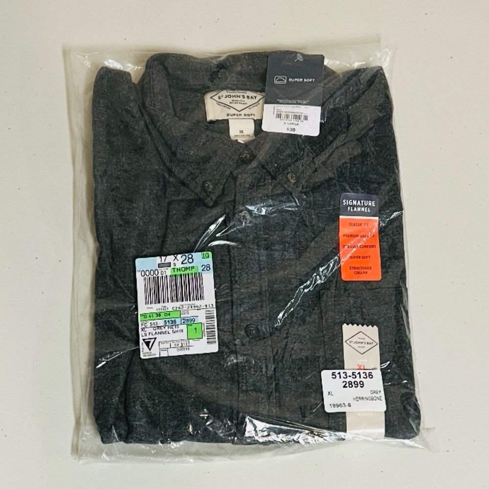 St. John's Bay Men's Dark Gray Button Down Flannel Shirt